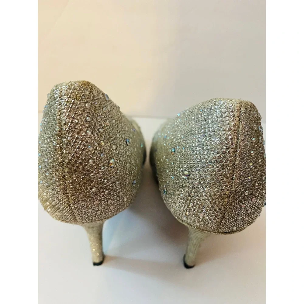 Silver Slipper Champagne Gold Glitter Rhinestone Platform Pumps Stiletto 9w